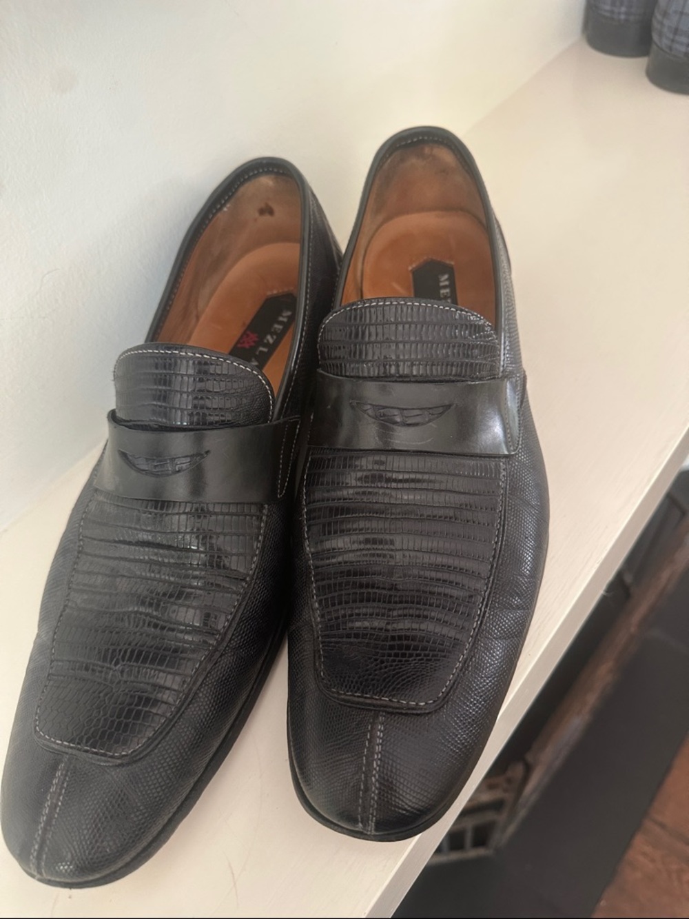 Mezlan Black Embossed Leather Penny Loafers